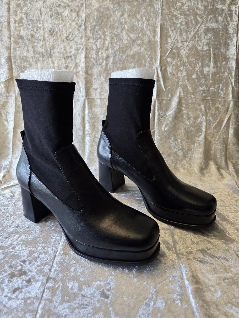 Jon Josef Women's Blanca Black Leather Sock Ankle Block Heel Boots